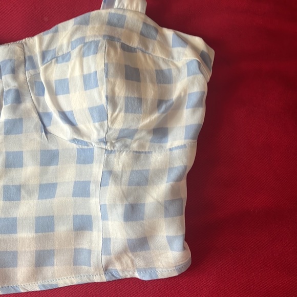 Crop Top, Rabbit 🐇 rose, Size M, Boho Top, Blue and white with gathered back. - Picture 4 of 9